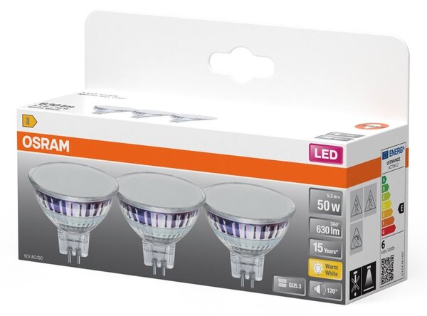 3 ks LED bodovka GU5.3 STAR 5,3W, teplá bílá OSRAM