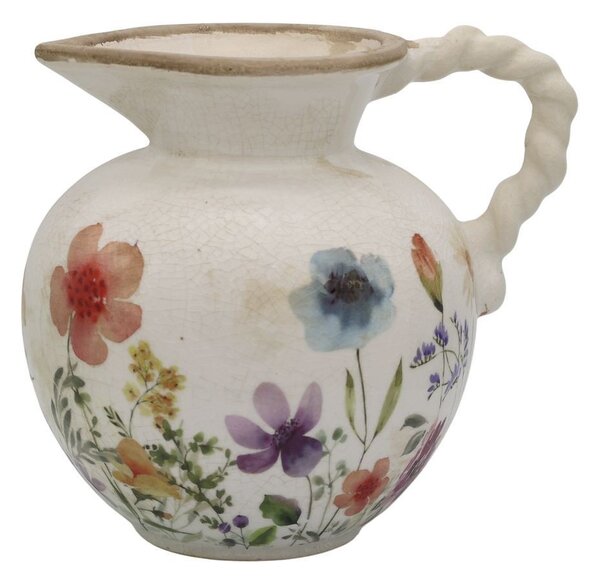 Béžový antik keramický džbán s květy Fleurville - 20,5*18,5 cm - Chic Antique