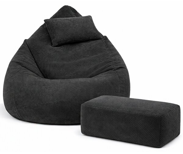 Sedací pytel DOT RELAX GRANDE s podnožkou, polštářem - černá barva