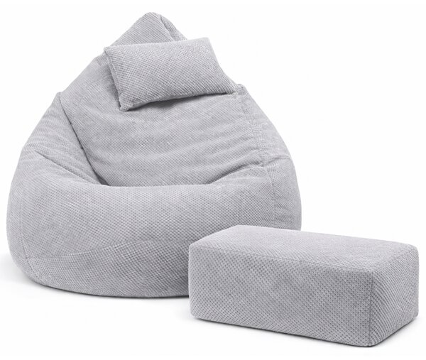 Sedací pytel DOT RELAX GRANDE s podnožkou, polštářem - šedá barva