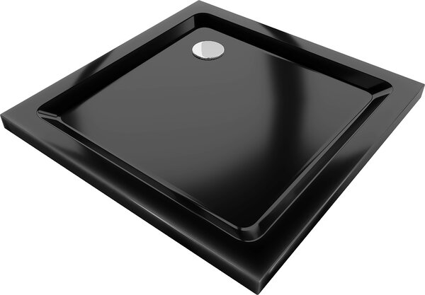 Mexen SLIM - čtvercová sprchová vanička 100x100x5cm + chromový sifon, černá, 40701010