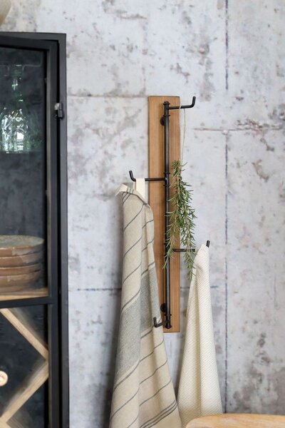 Nástěnný dřevěný věšák se 4mi kovovými háky Mondy - 15*15*50 cm - Chic Antique