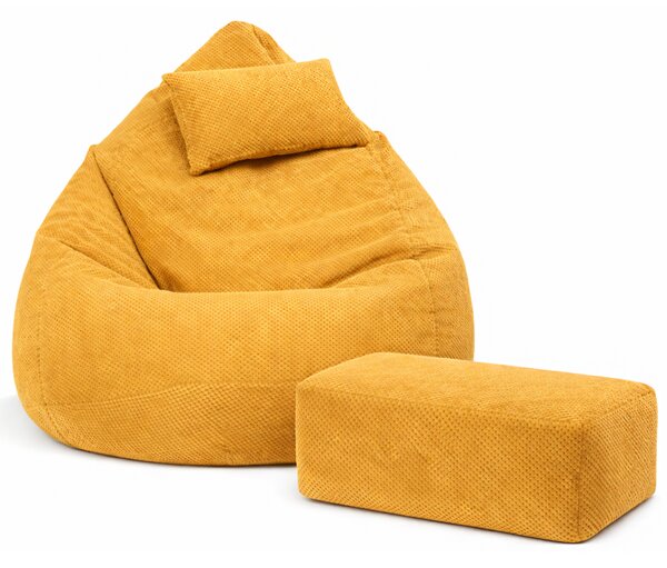 Sedací pytel DOT RELAX GRANDE s podnožkou, polštářem - žlutá barva