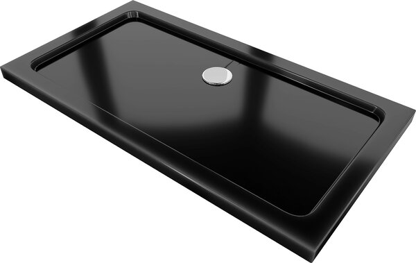 Mexen Flat, akrylátová sprchová vanička 120x70x5 cm SLIM, černá, chromový sifon, 40707012