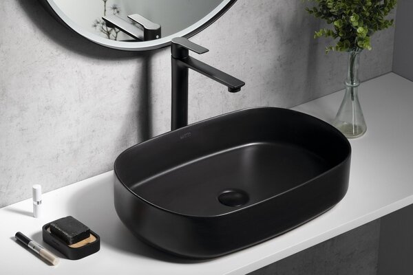 Sapho Sapho, INFINITY OVAL keramické umyvadlo na desku, 55x36 cm, matná černá, 10NF65055-2N