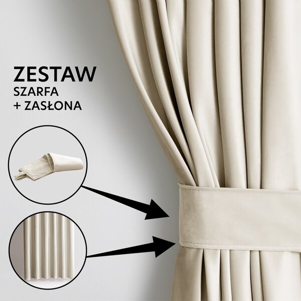 Závěs AmeliaHome Velvet s multifunkční páskou světle béžový, velikost 140x270