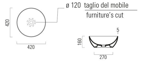 GSI GSI, PURA keramické umyvadlo na desku, průměr 42 cm, bílá lesk ExtraGlaze, 885111