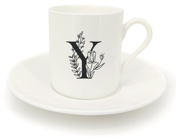 Hrnek ristretto s talířkem - monogram květy 01 Y