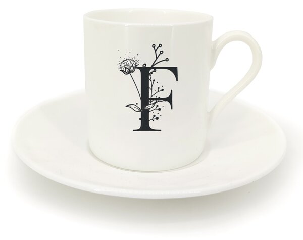 Hrnek ristretto s talířkem - monogram květy 01 F