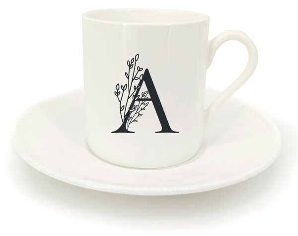 Hrnek ristretto s talířkem - monogram květy 01 A