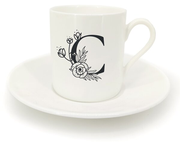 Hrnek ristretto s talířkem - monogram květy 01 C