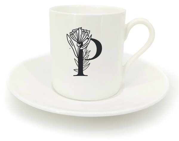 Hrnek ristretto s talířkem - monogram květy 01 P