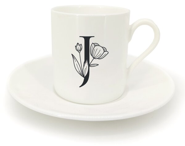 Hrnek ristretto s talířkem - monogram květy 01 J
