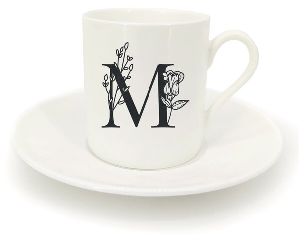 Hrnek ristretto s talířkem - monogram květy 01 M