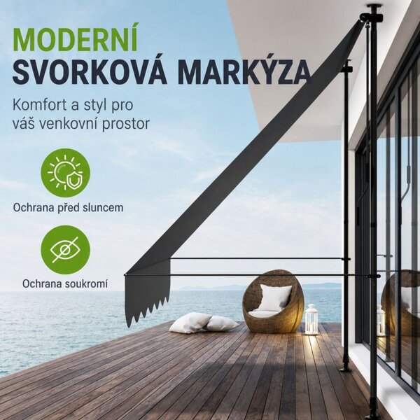 Balkonová markýza bez vrtání, s klikou, šedá 200 × 120 cm