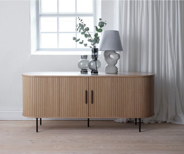 Nízká komoda v dekoru dubu s posuvnými dveřmi v přírodní barvě 76x180 cm Nola – Unique Furniture