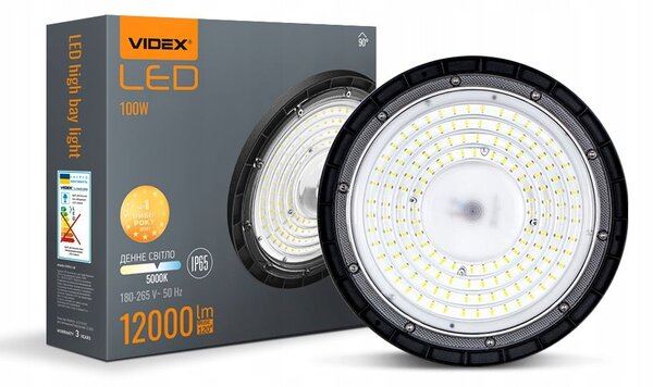 Závěsné svítidlo Videx High Bay HBe03 100 W 5000K 12000 lm 230 V černé