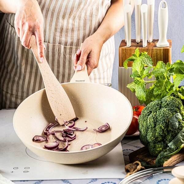Mramorová pánev WOK 28 cm, krémová s poklicí, Klausberg KB-7991