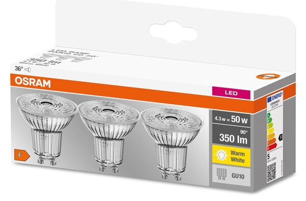 3 ks reflektorová LED bodovka GU10 4,3W BASE teplá bílá