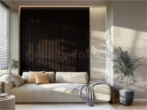 Akustické dekorační panely MAXI dub tmavý 3D lamely na filcovém podkladu 270 x 17,7 cm