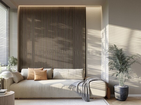 Akustické dekorační panely MAXI dub saragossa 3D lamely na filcovém podkladu 270 x 17,7 cm