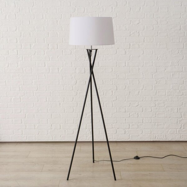 STOJACÍ LAMPA NA ČERNÉ KOVOVÉ TROJNOŽCE MODERNÍ BÍLÁ 158 X 44 CM
