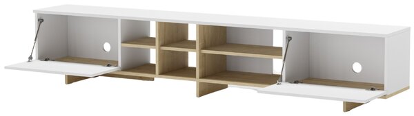 Marckeric Bílý lakovaný TV stolek Cequoia 230 x 35,5 cm s dubovým dekorem