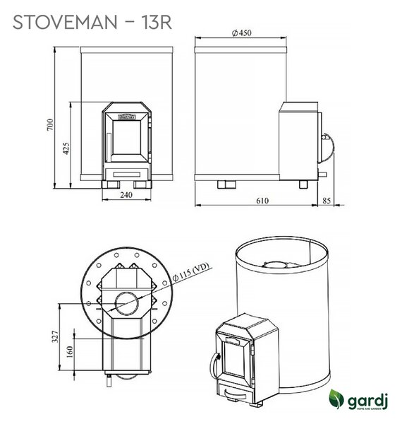 Kamna na dřevo Stoveman 13R-LS s externím topeništěm