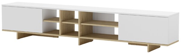 Marckeric Bílý lakovaný TV stolek Cequoia 230 x 35,5 cm s dubovým dekorem