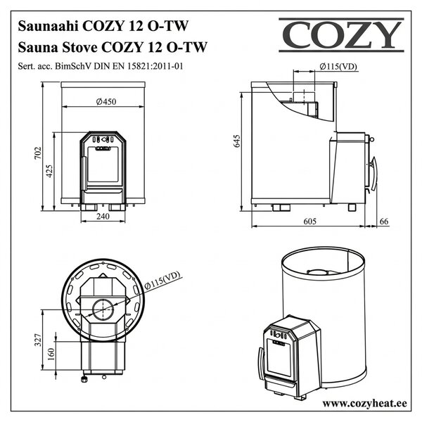 Kamna na dřevo COZY 12 O TW s externím topeništěm — 11,5 kW