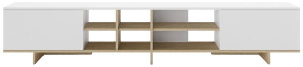 Marckeric Bílý lakovaný TV stolek Cequoia 230 x 35,5 cm s dubovým dekorem