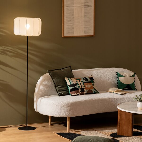 STOJACÍ LAMPA ČERNÁ S BAVLNĚNÝM BÍLÝM STÍNIDLEM Ø 37 x 150 CM DO INTERIÉRU
