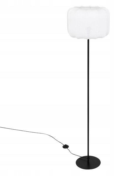 STOJACÍ LAMPA ČERNÁ S BAVLNĚNÝM BÍLÝM STÍNIDLEM Ø 37 x 150 CM DO INTERIÉRU