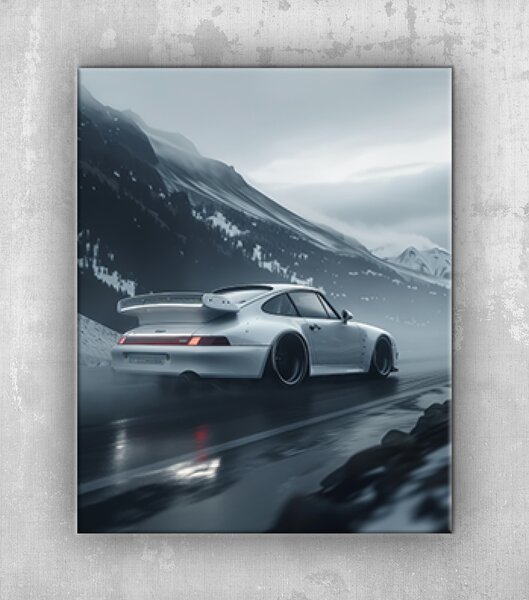 Obraz bílé Porsche v horách