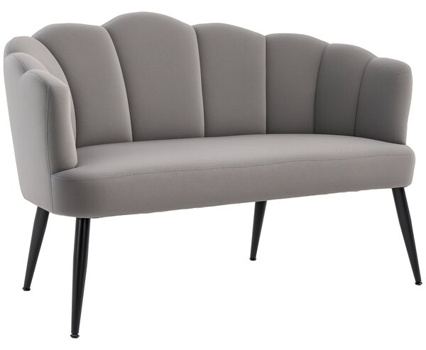 HOMCOM 2-místná pohovka 132 cm s opěrkami, se zadní částí ve tvaru mušle, malá moderní pohovka potažená sametem s kovovými nohami do obývacího pokoje