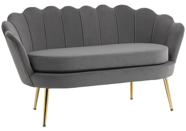 HOMCOM 2-místná látková pohovka s měkkými a prostornými polštáři - Elegantní sametová polyesterová pohovka v šedé barvě 133 x 63 x 75 cm | Aosom