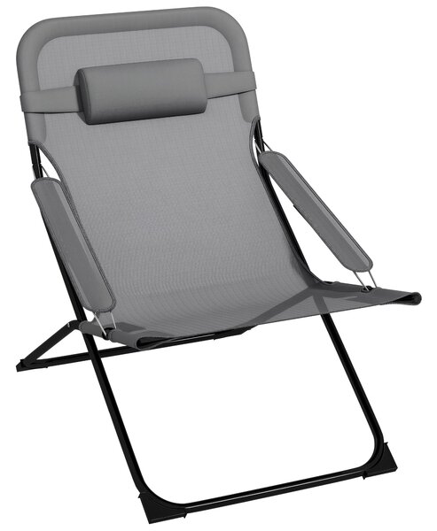 Zahradní křeslo Outsunny s polohováním do 4 úrovní a opěrkou hlavy a rukojeťmi, skládací kovové a polyesterové křeslo do 120 kg, 69x91x96 cm, černé a