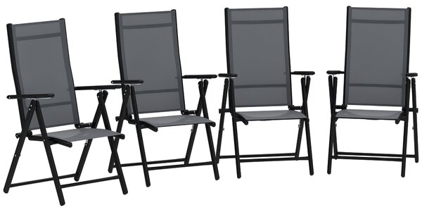 Outsunny Sada 4 Skládacích a Prodyšných Zahradních Židlí s Opěrkami, Skládací Židle pro Venku z Oceli a Polyesteru, Maximální Zatížení 120 kg, 56x69x1