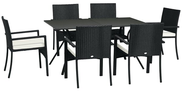Sada zahradního stolu a židlí Outsunny z ratanového materiálu a oceli se 7 kusy, zahradní lounge se 6 venkovními křesly, omyvatelnými polstry a jídeln
