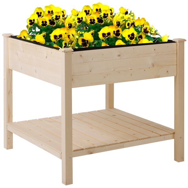 Vyvýšený zahradní záhon Outsunny, závěsný městský zahradní stůl na květiny s textilní vložkou do zahrady, 91x91x81cm, dřevo | Aosom