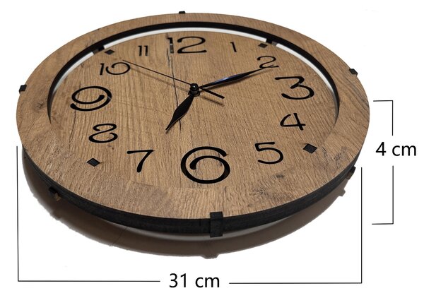 Dřevěné hodiny nástěnné "Velké číslice" dub velikost svítidla/hodin: 31 cm