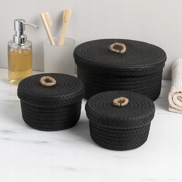 Úložný košík s víkem BlackTwist - sada 3 ks, černý
