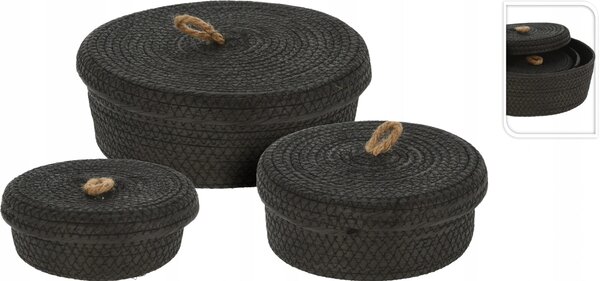 Úložný košík s víkem BlackTwist - sada 3 ks, černý