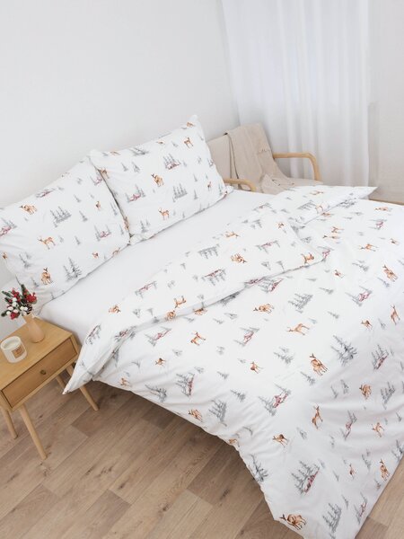 MK Lůžkoviny Vánoční prodloužené bavlněné povlečení Renforcé - Zimní les 140 × 220 cm, 70 x 90 cm