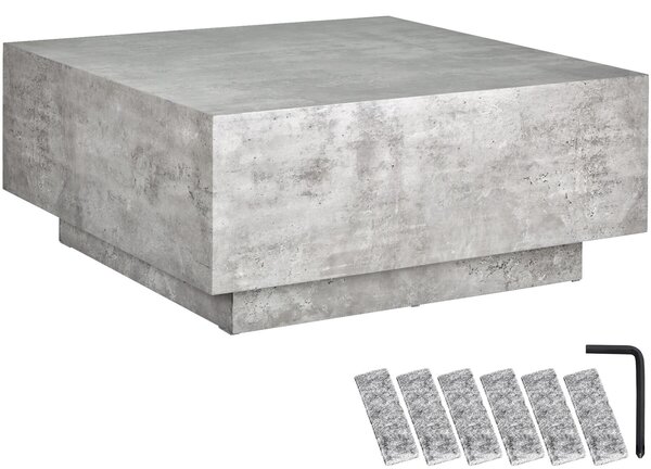 Tectake Konferenční stolek Lasley s podstavcem, nosnost 45 kg - Vzhled betonu, 80 x 80 x 35 cm