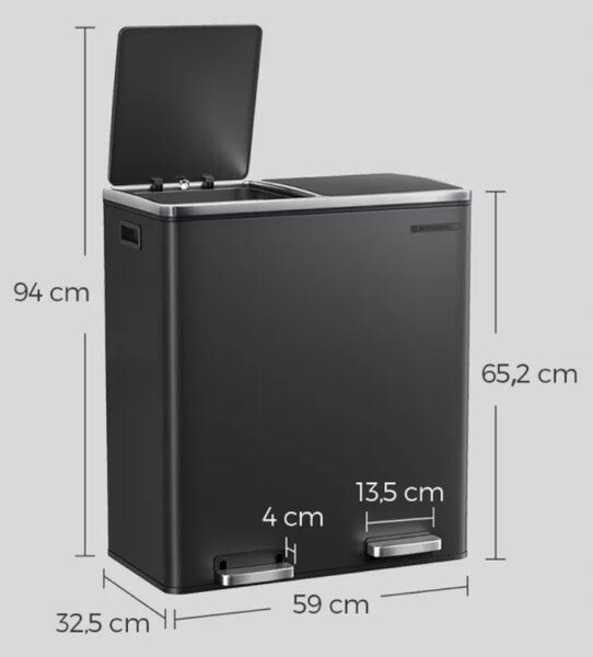 SONGMICS Odpadkový koš s víkem JORDAN 2x30 L černý