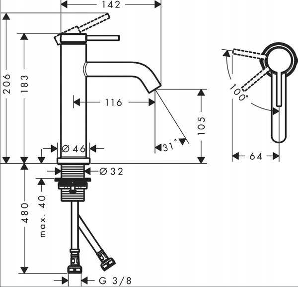 Hansgrohe umyvadlová baterie Tecturis S 73312000