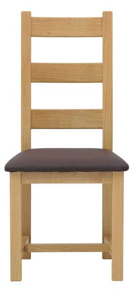 Dubová olejovaná a voskovaná židle Ladder Back hnědá koženka