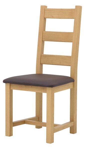 Dubová olejovaná a voskovaná židle Ladder Back hnědá koženka
