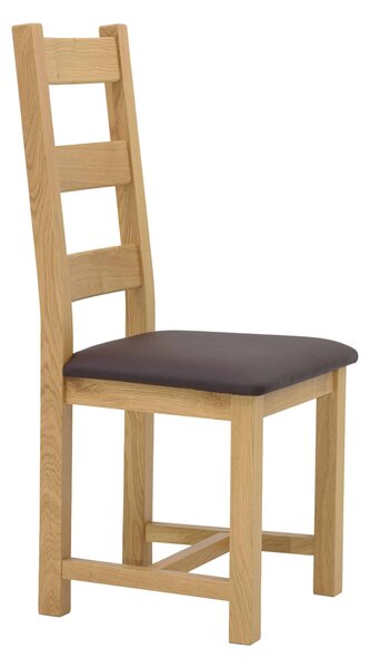 Dubová olejovaná a voskovaná židle Ladder Back hnědá koženka